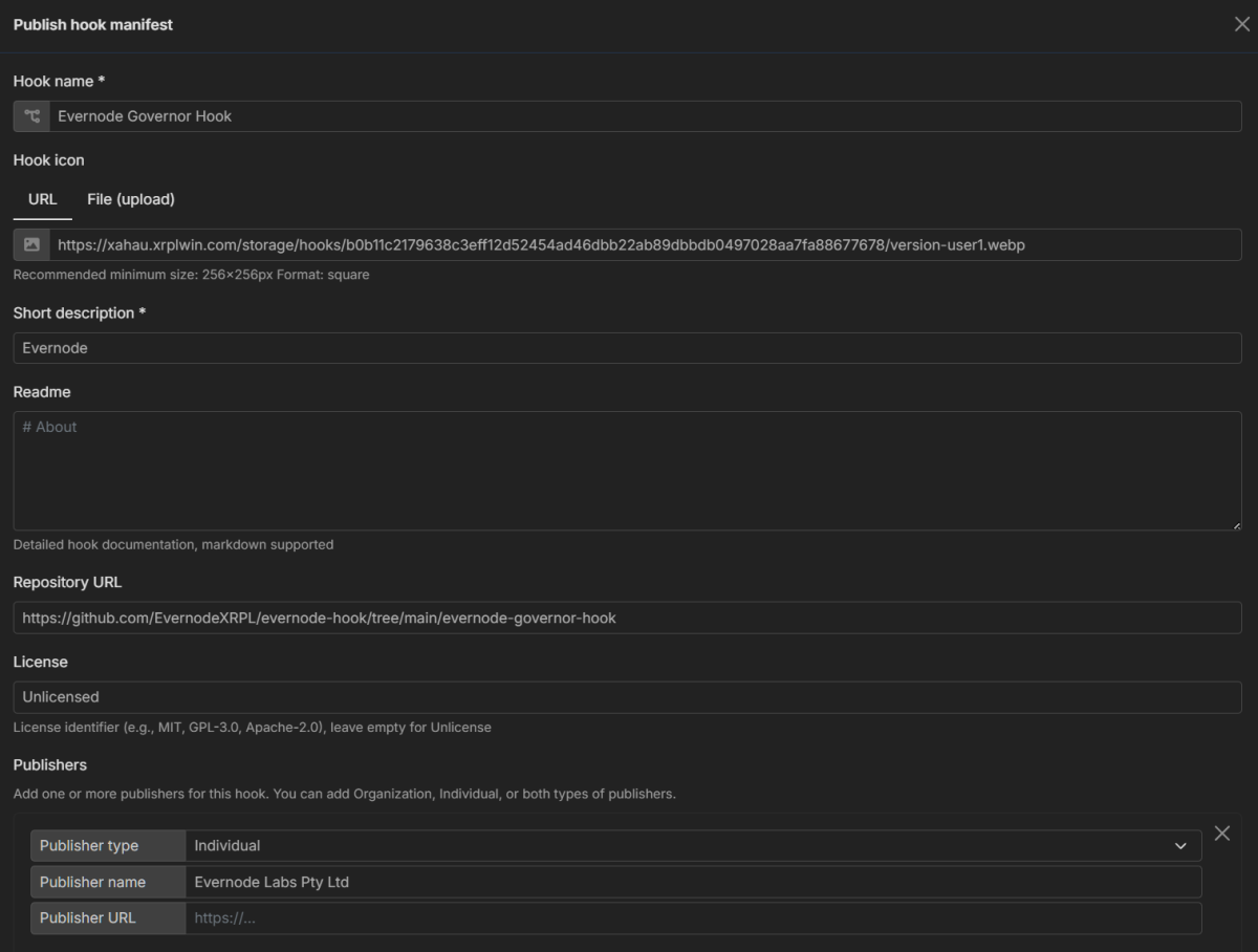 Publishing Hook Manifest